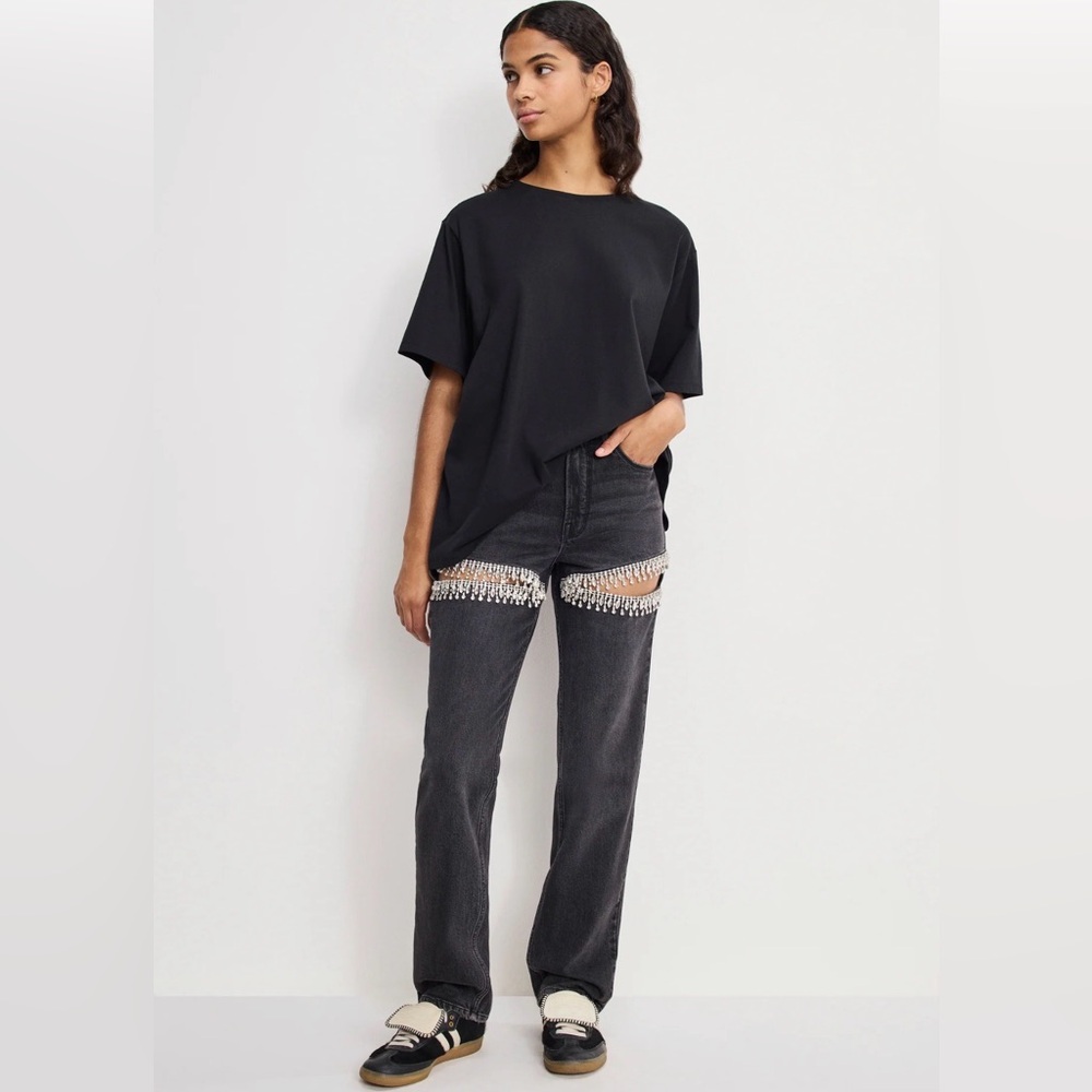 NWT - Good American Black Good Icon Straight embellished jeans